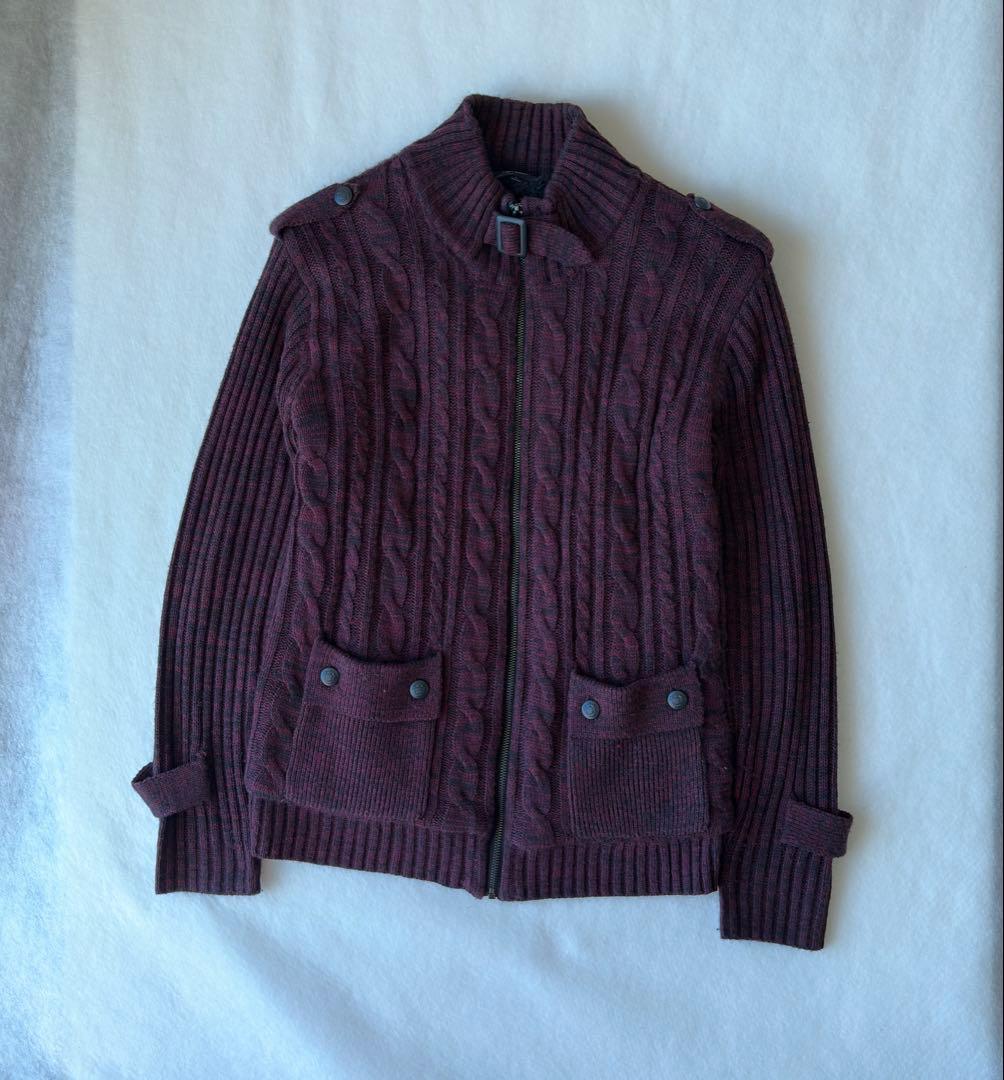 y2k 00s当時物 マーブルニット裏ボア ライダース ケーブル編み 平成ギャル