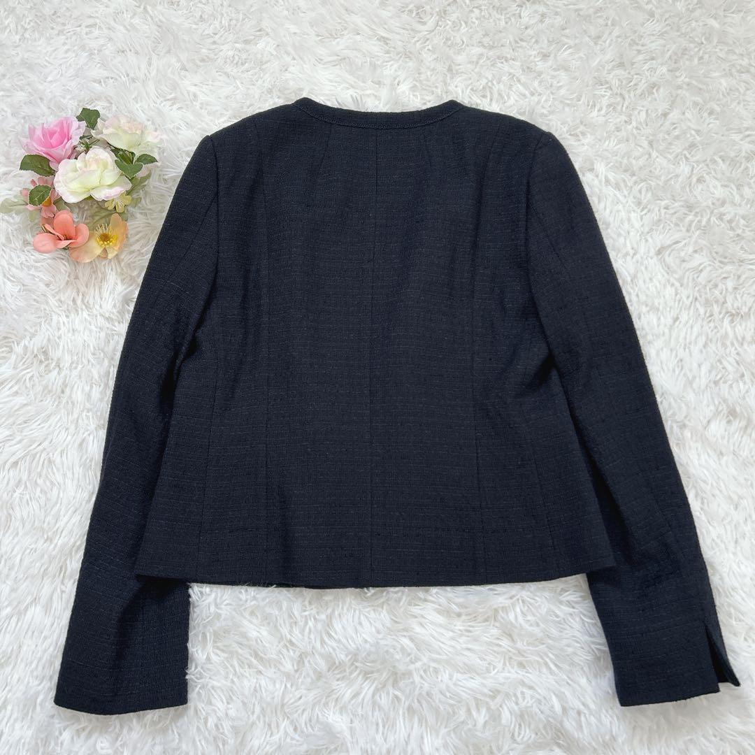 新品タグ付✨リフレクト　ツイードジャケット　ネイビー　9号　ノーカラー　定価4万