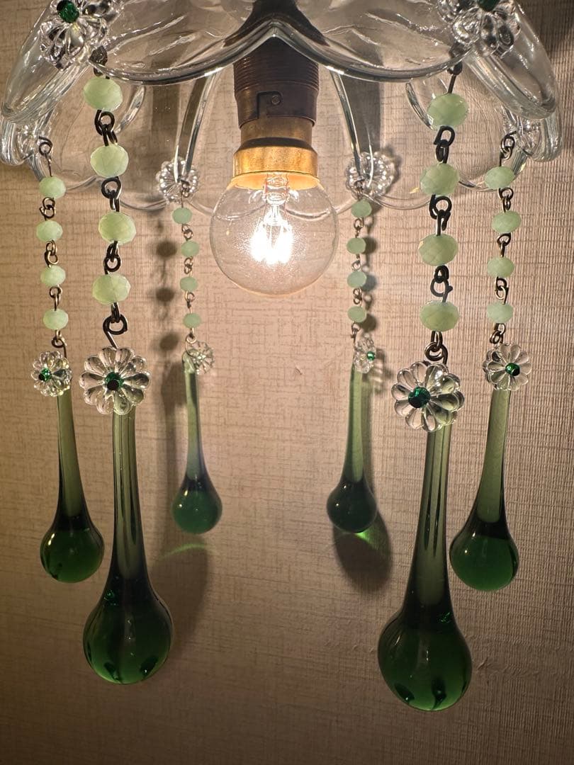 フランス アンティーク グリーンムラーノガラスの巨大なミニシャンデリア＊