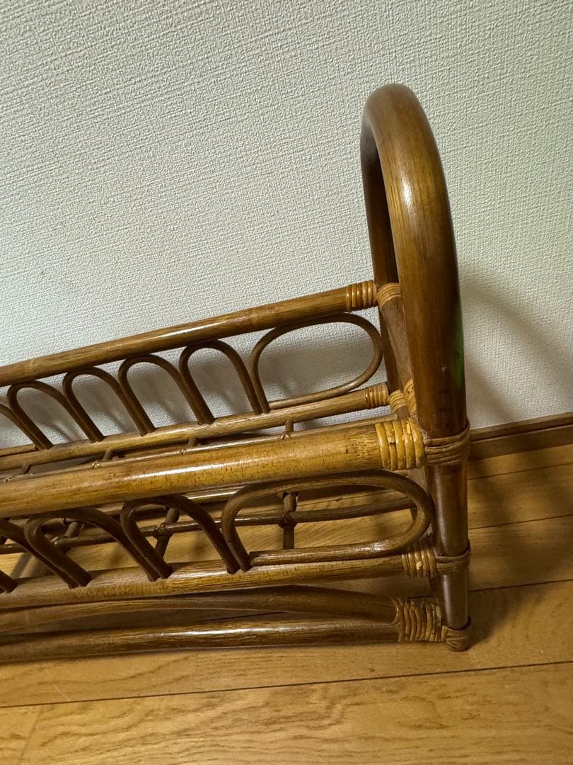 ヴィンテージ　ラタン　籐　ラック　フラワースタンド マガジンラック 昭和レトロ