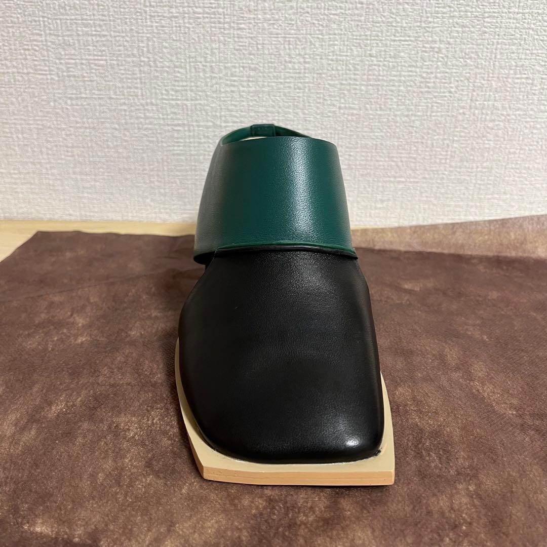 【未使用品】UN3D. SIDE SQUARE MULE ブラック×グリーン