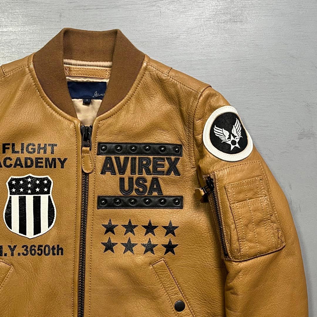 AVIREX レザージャケット　スタジャン　やぎ革　オールレザー　スタッズ　S
