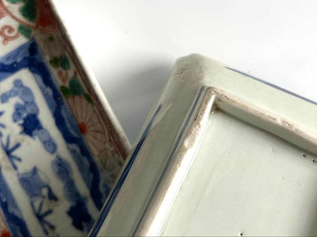 古伊万里　風景 色絵　染錦　角皿 2枚セット