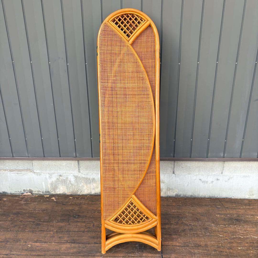 昭和レトロ エスニック 古家具 3連ラタンパーテーション 間仕切りパーティション