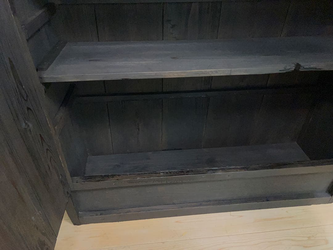 黒色　収納棚　戸棚　高さ約150㎝　M078　古道具　ビンテージ　アンティーク