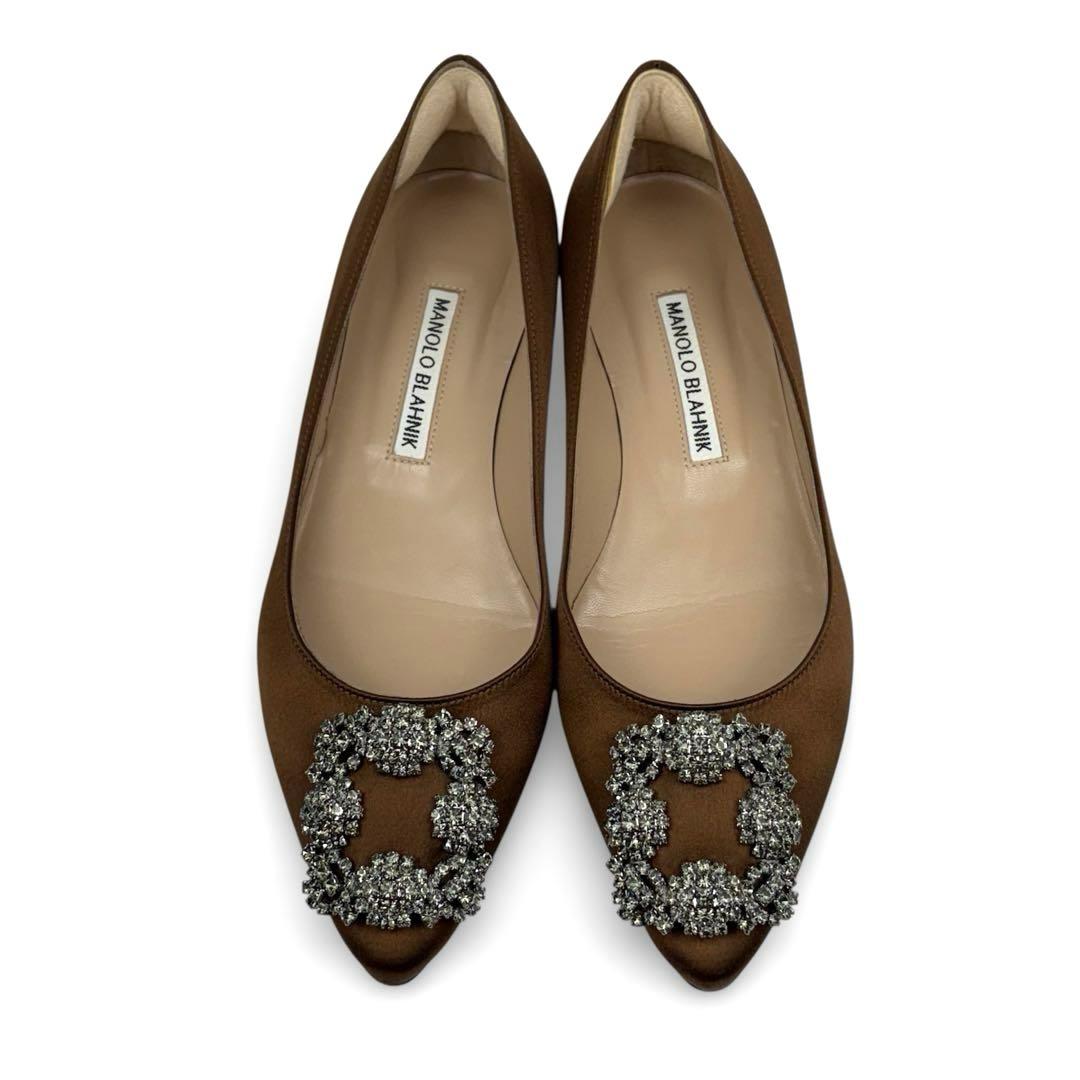 【美品】マノロブラニク ハンギシ　36　23cm　ブラウン　サテン　パンプス