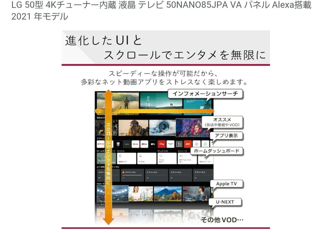 ジャンク LG 50型 4Kチューナー内蔵 液晶 テレビ