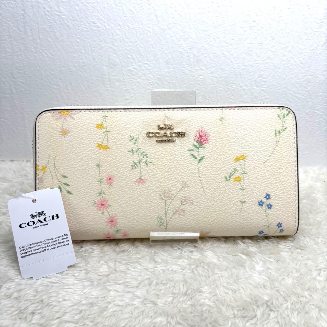COACH 花柄 長財布 アウトレット品 ホワイト