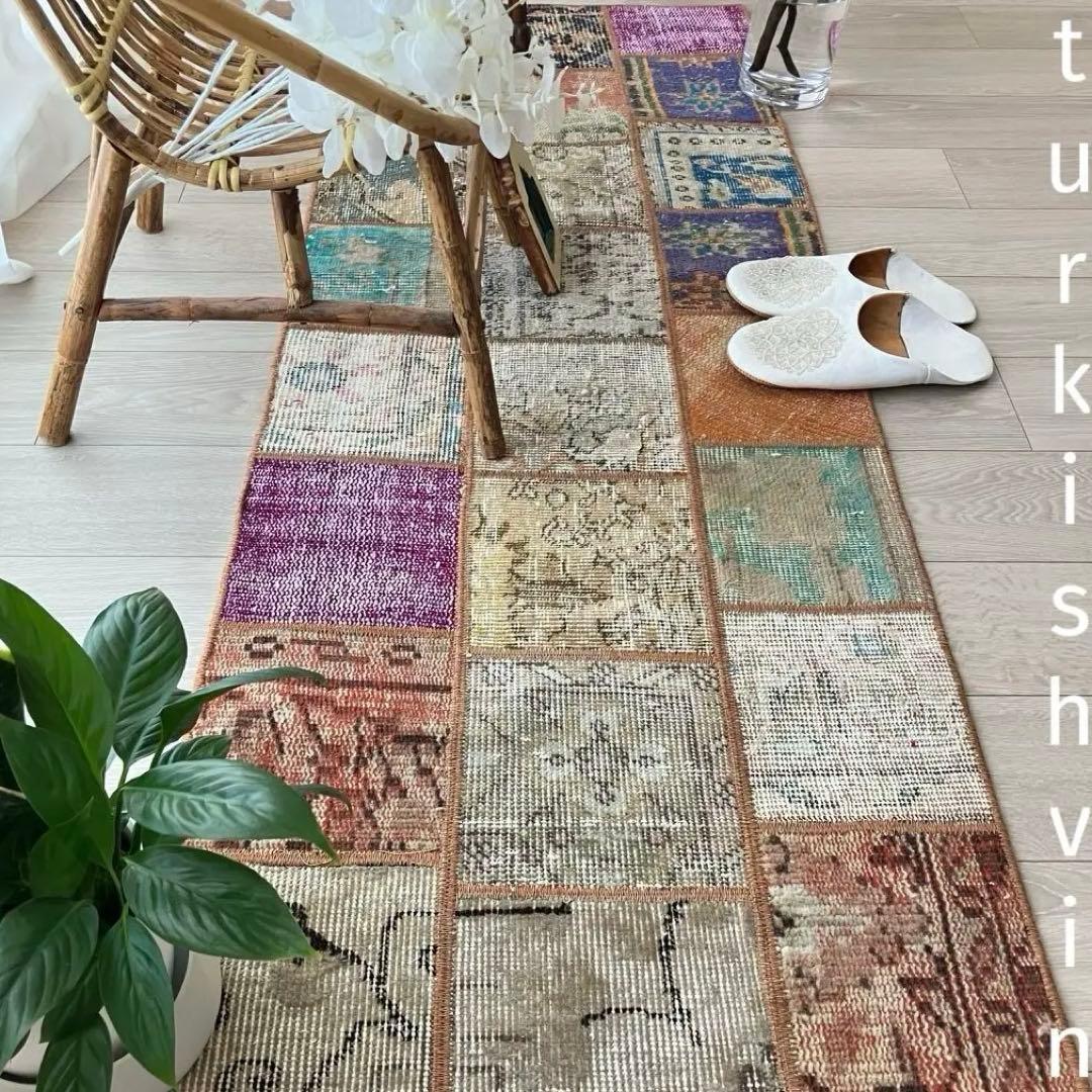 カラフル57×161✳︎パッチワーク　ランナー　ロング　トルコヴィンテージラグ