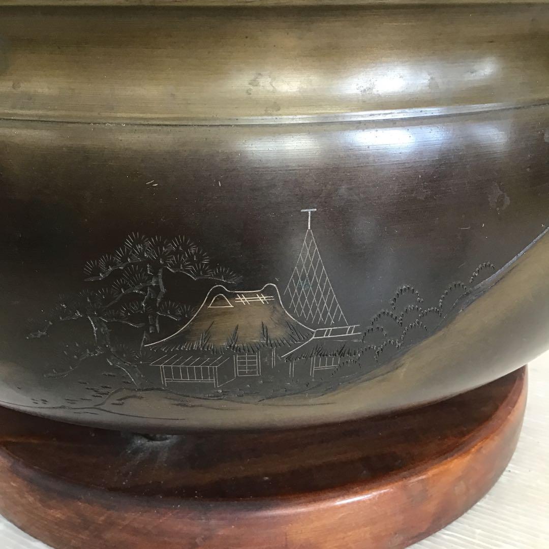 茶道具　灰炉　銅製　木製台•底瓦•前瓦•灰ならし具付　配送用箱　S233HR