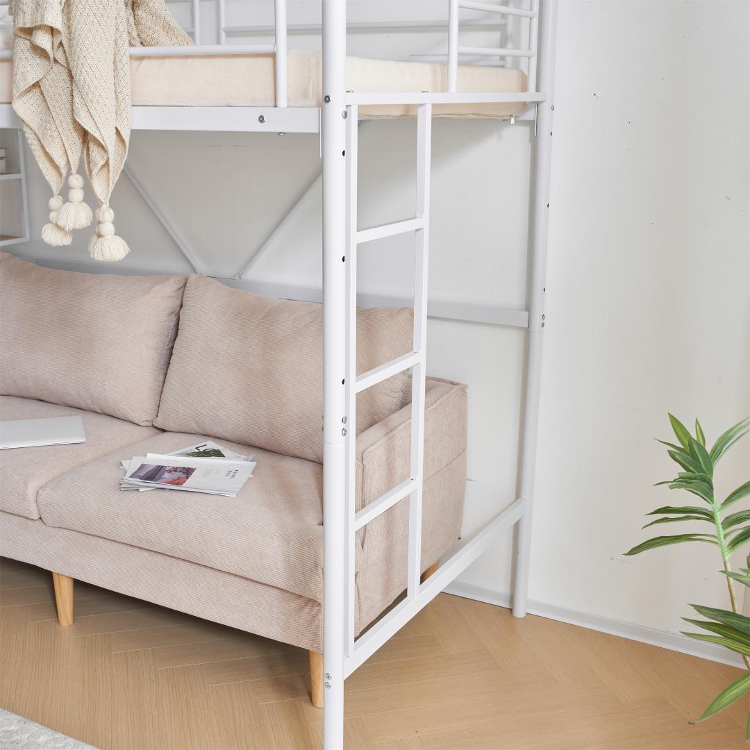 ロフトベッド パイプベッド（S）北欧風デザイン安定構造・耐震設計　WHITE