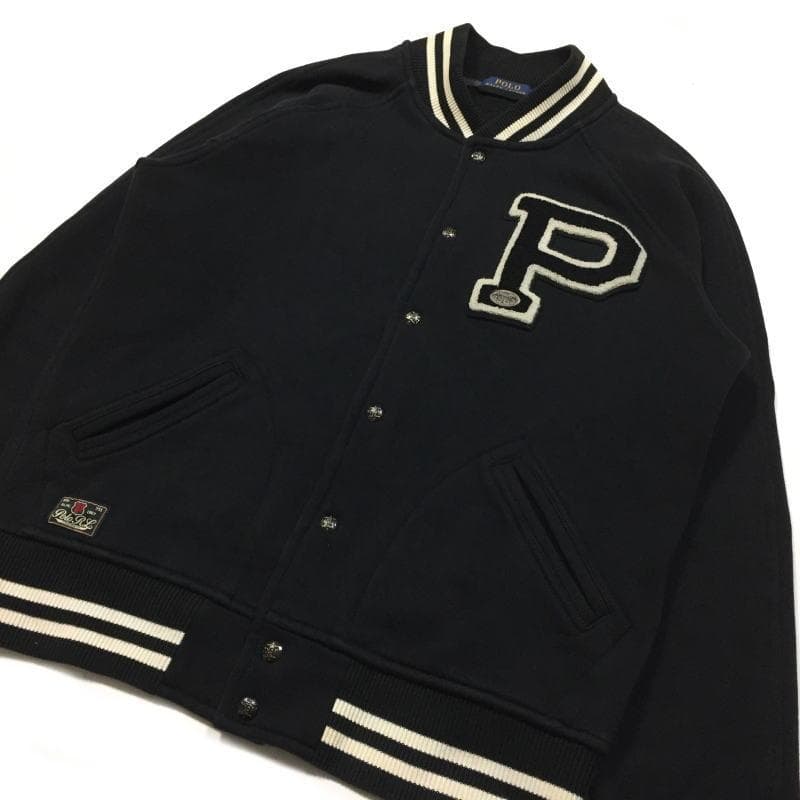 美品 US Ｍ ポロ ラルフローレン Pパッチ フリース ベースボールジャケット