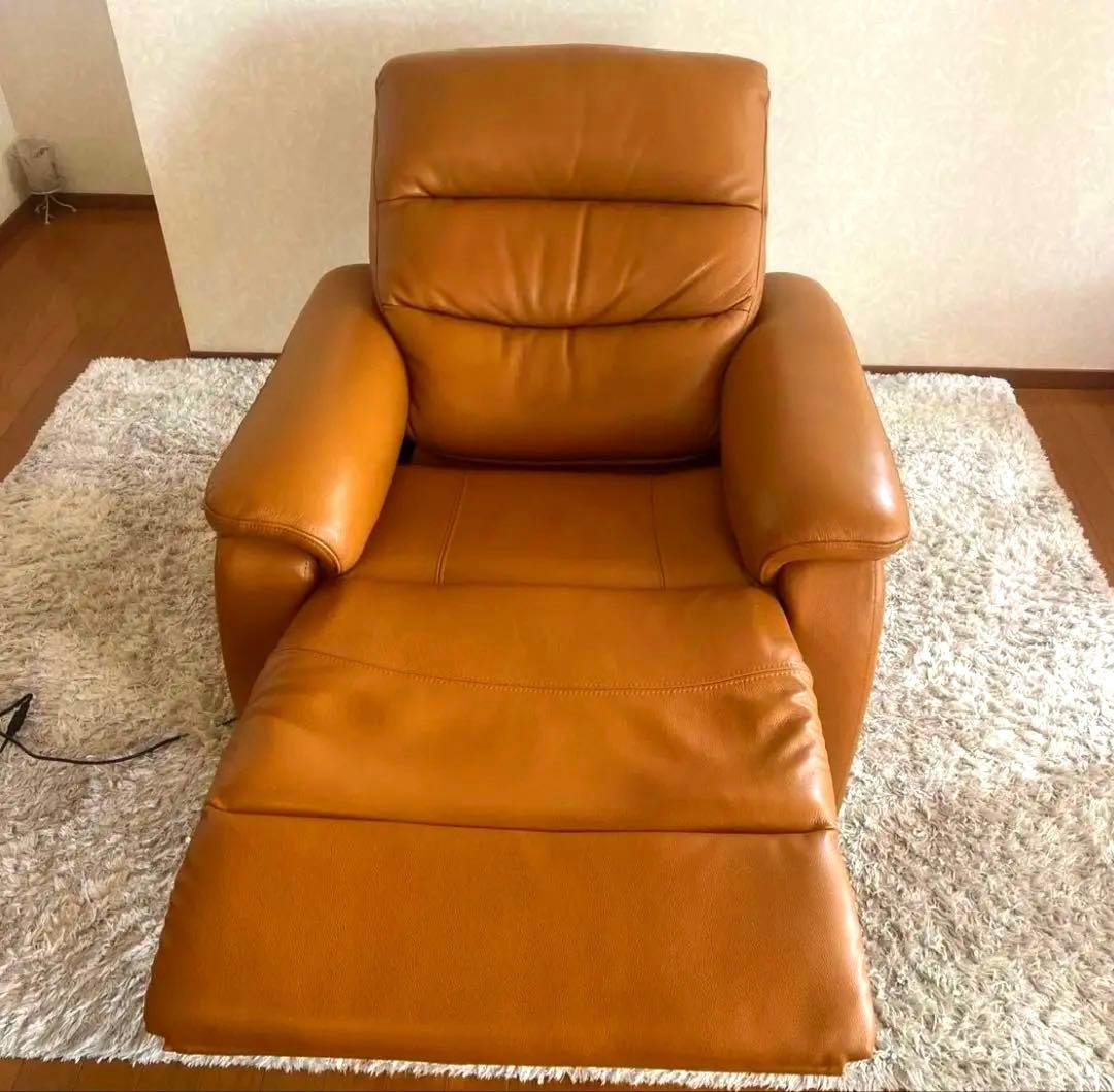 ニトリ リクライニングソファ 1人掛け レザー キャメル 本革 電動