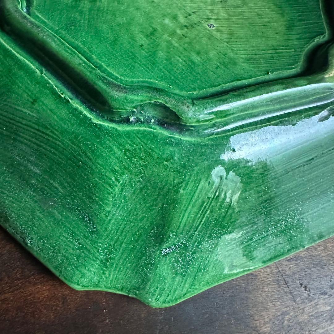 【希少美品】清緑釉　六角陰刻龍図皿　飾り皿　清時代　中国美術　珉平焼