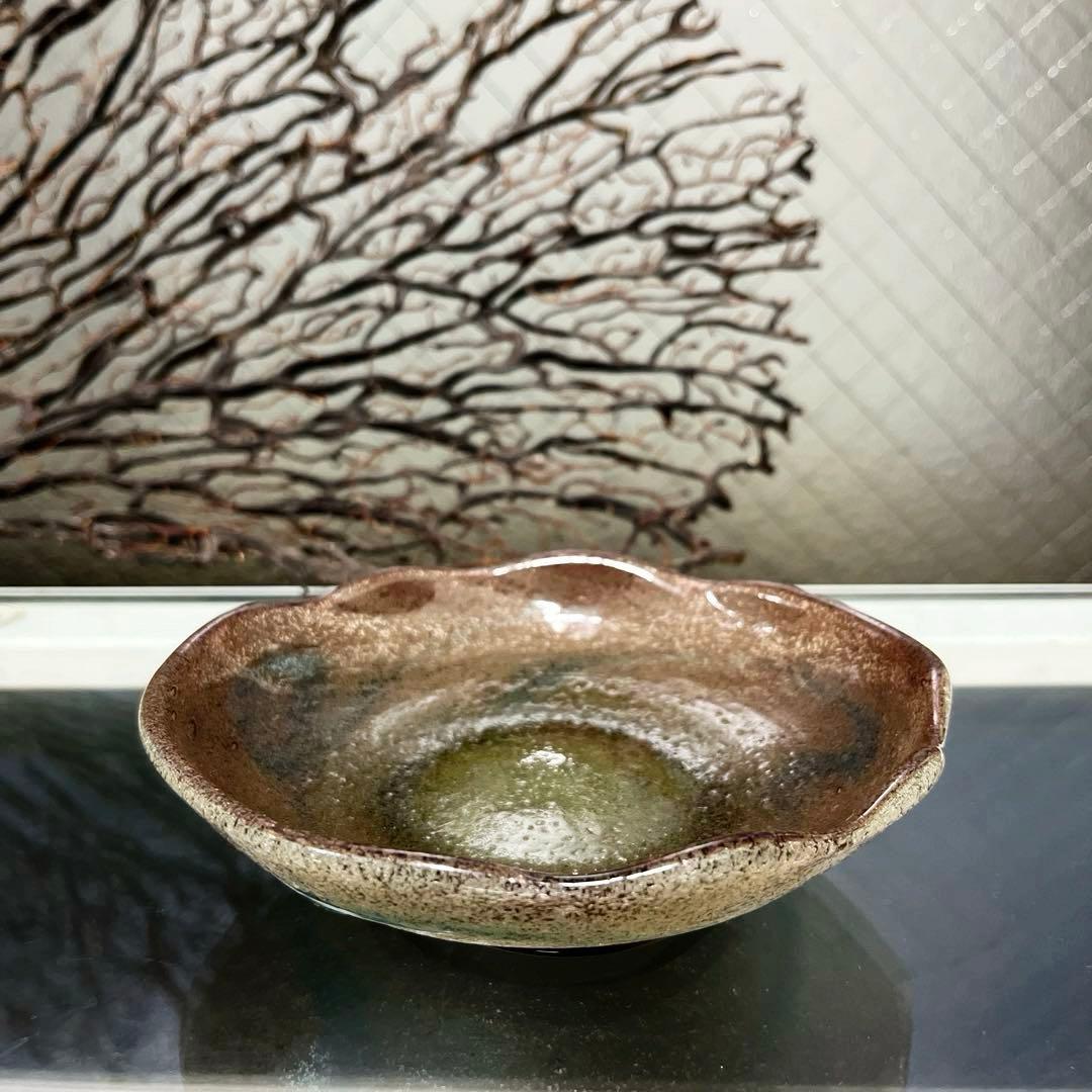 骨董　琉球ガラス　工芸ガラス　現代の名工　稲嶺盛吉　３色泡ガラス　小鉢