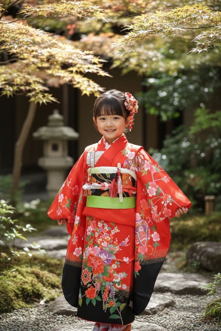 お買い得品♡七五三　7歳　女の子　フルセット　一式　赤系　古典柄
