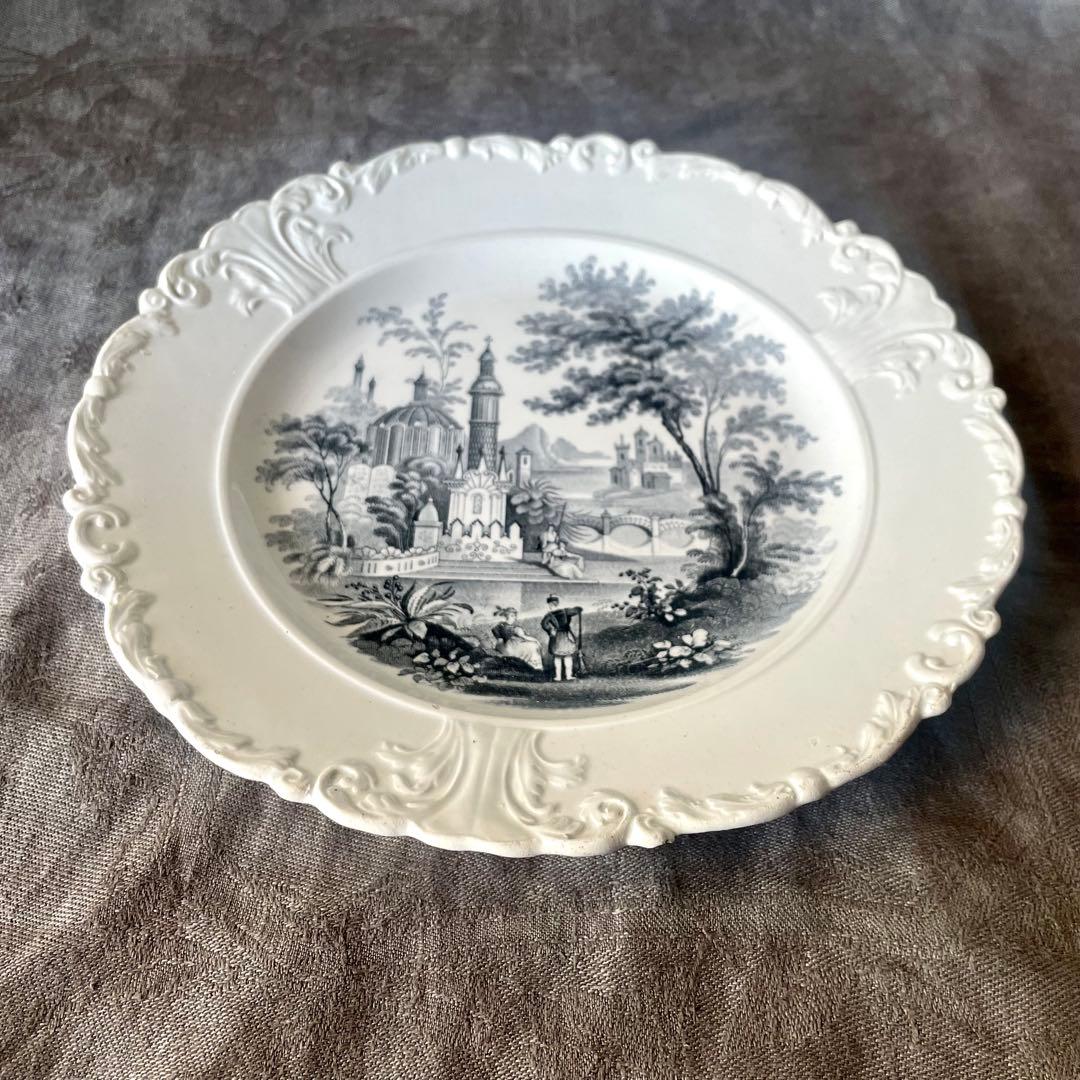 ボルドー　レリーフグリザイユプレート　フランスアンティーク　ロココ　城