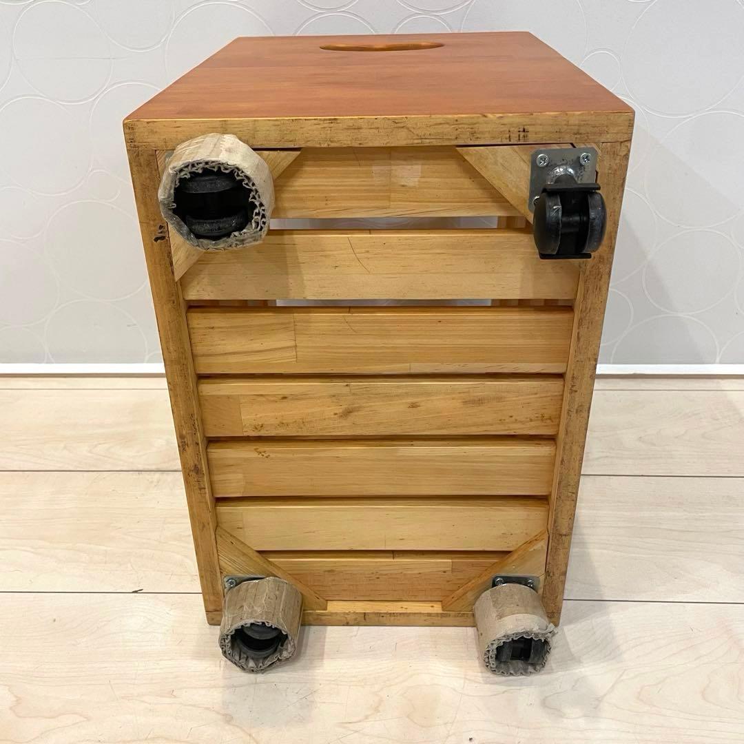 【美品】木製収納ラック 3段ワゴン キッチンラック キャスター付き 天然木