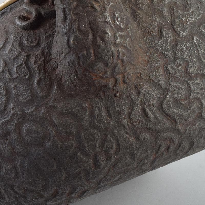 煎茶道具　日本亀文堂　黄銅蓋　山水文　鉄瓶　M　R9274