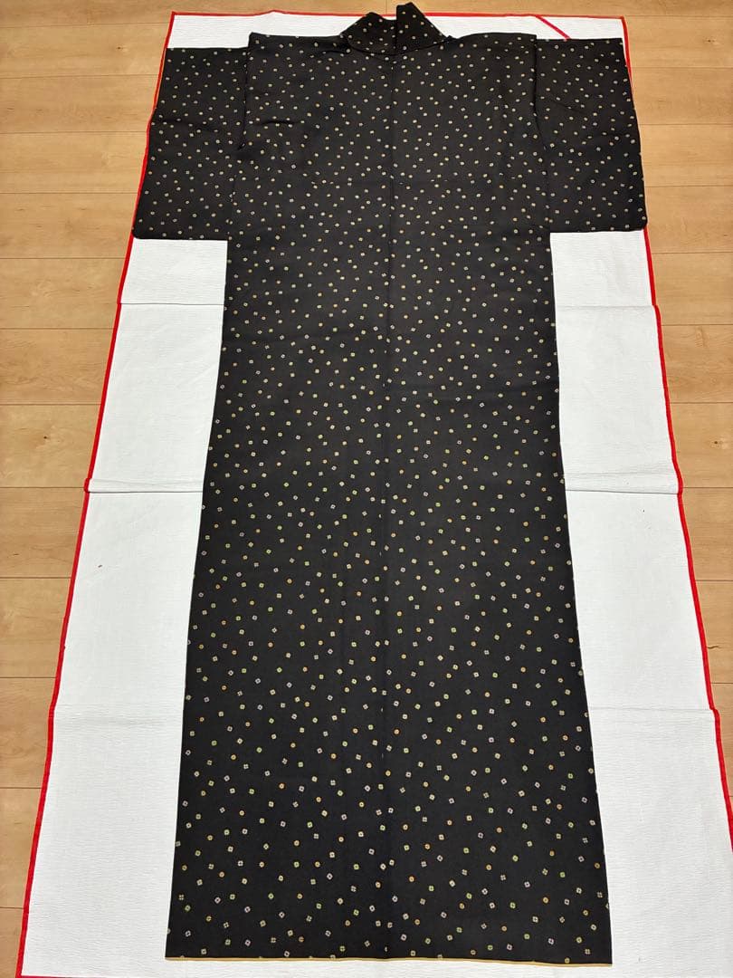 袷　小紋　スクエア幾何学　裄68cm 正絹