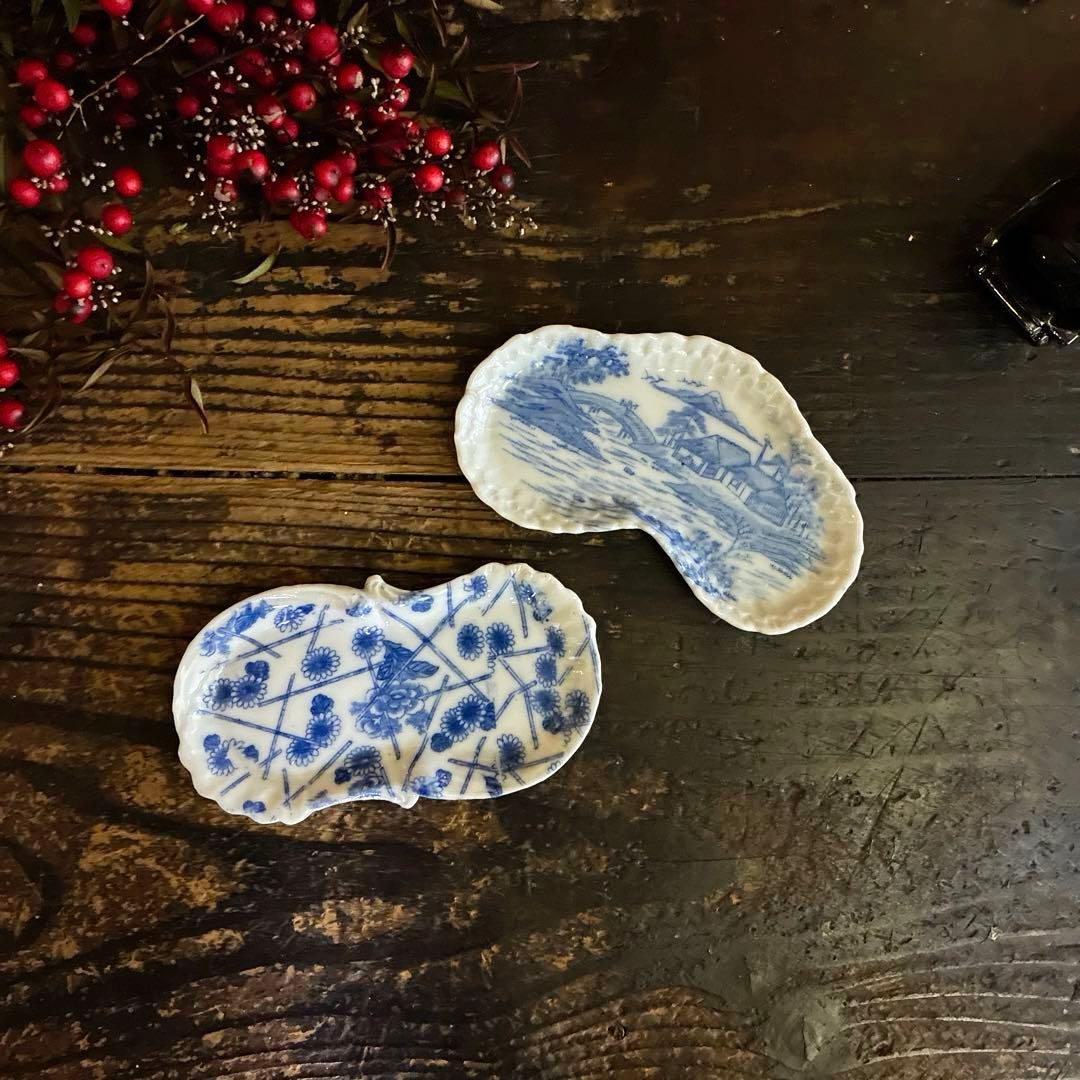骨董　印判手　図変わり印判　超希少　洋風型もの　小皿　菓子皿　プレート2種