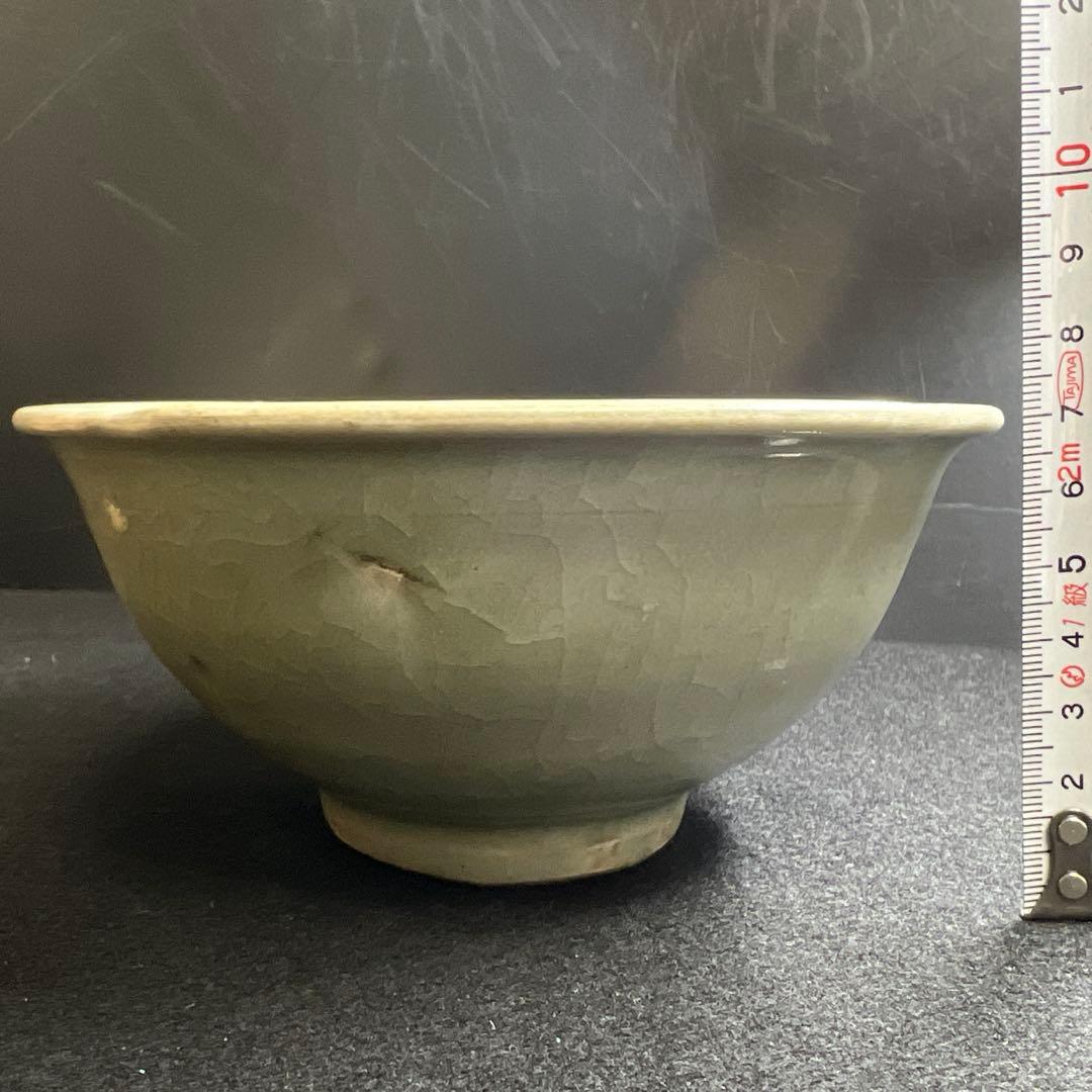 中国明時代　龍泉窯　七官青磁茶碗　極箱付　口径約15㎝　東Y8-0206☆2F