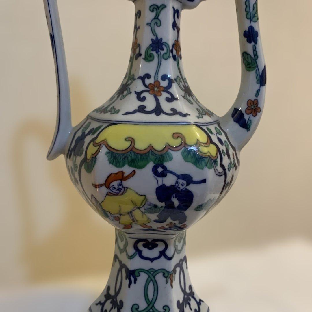 大明嘉靖年製　時代物　中国　古い水差し　手描き　高さ29㎝