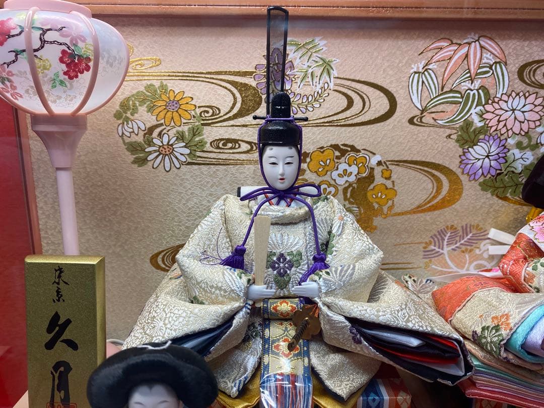 東京久月　雛人形アクリルケース入り五人飾り・間口約５８×奥行約３１×高さ約３８㎝