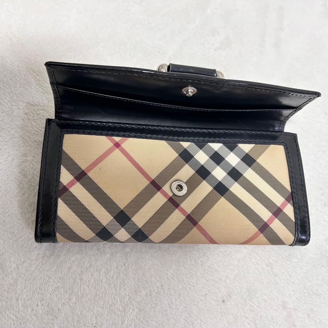 バーバリー ノバチェック 長財布 BURBERRY シルバー金具フラップ PVC