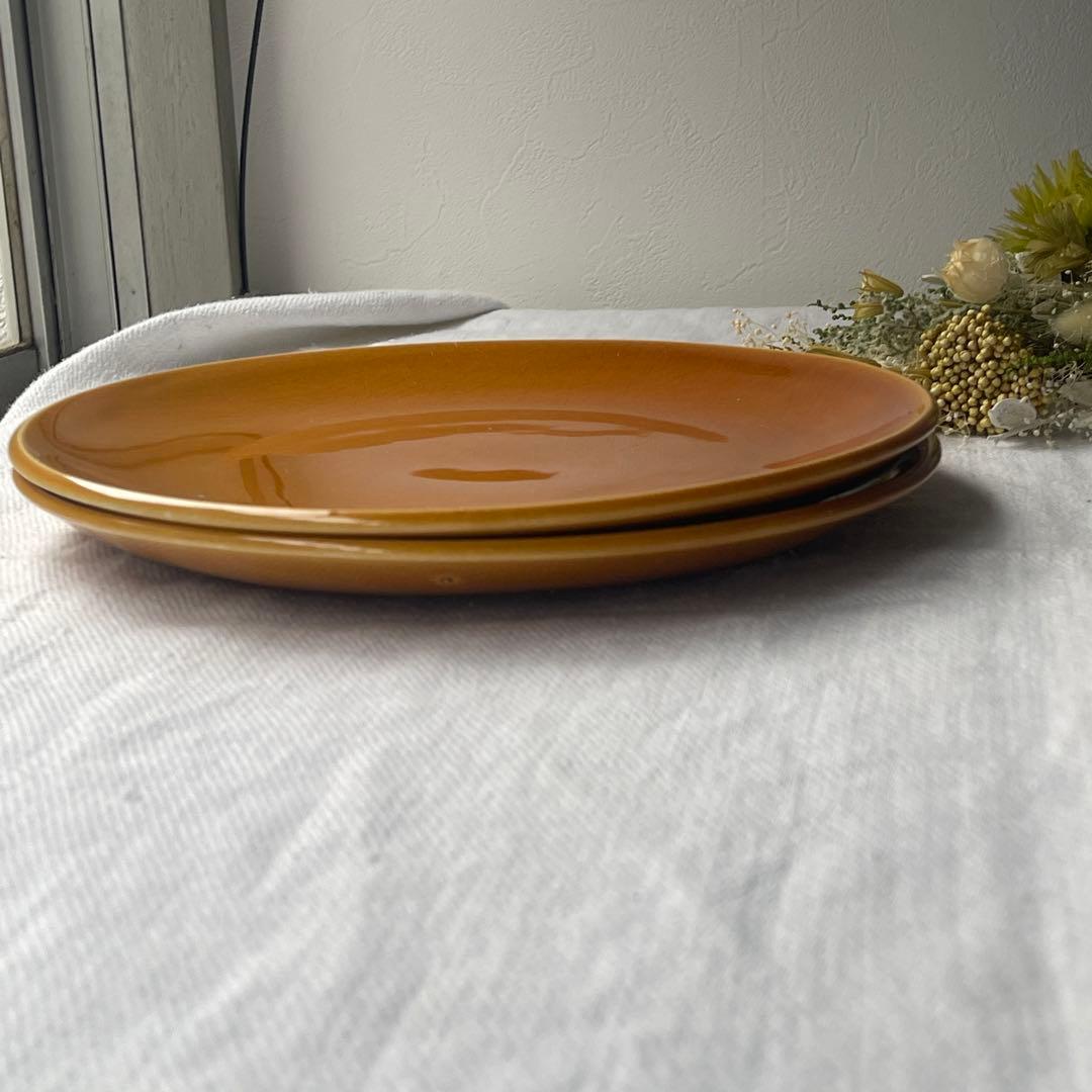 フランスヴィンテージ　サンタマン窯　プレート2点イエローブラウン古道具ブロカント