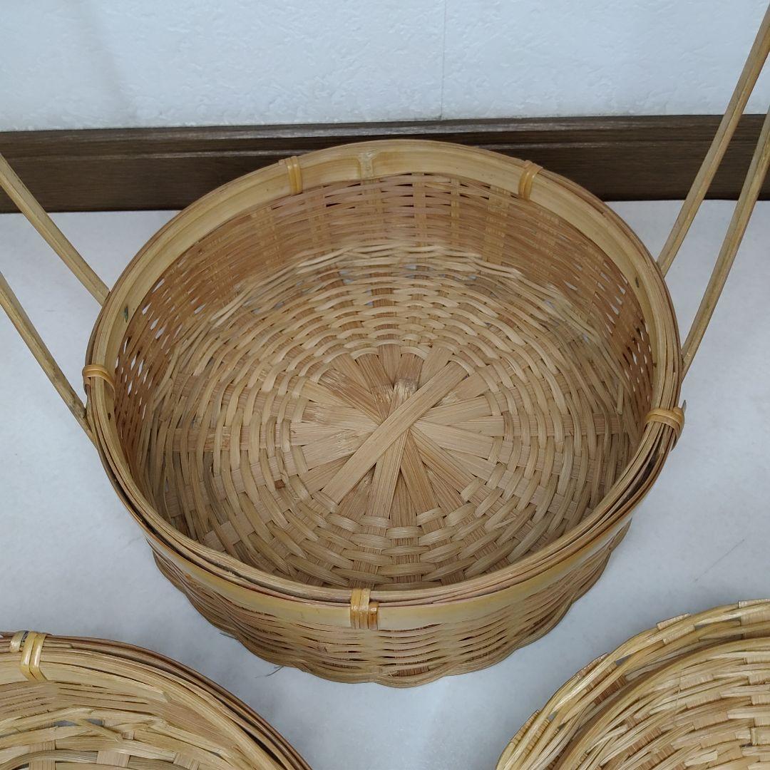 バスケット 竹細工 竹籠 2段重 お弁当箱 提藍 煎茶籠 茶籠 ピクニック