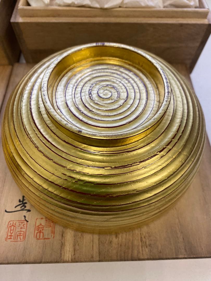 山田平安堂 山田漆器店 金摺 乱挽碗 呉藤友乗 共箱　蓋付き碗　２点まとめ