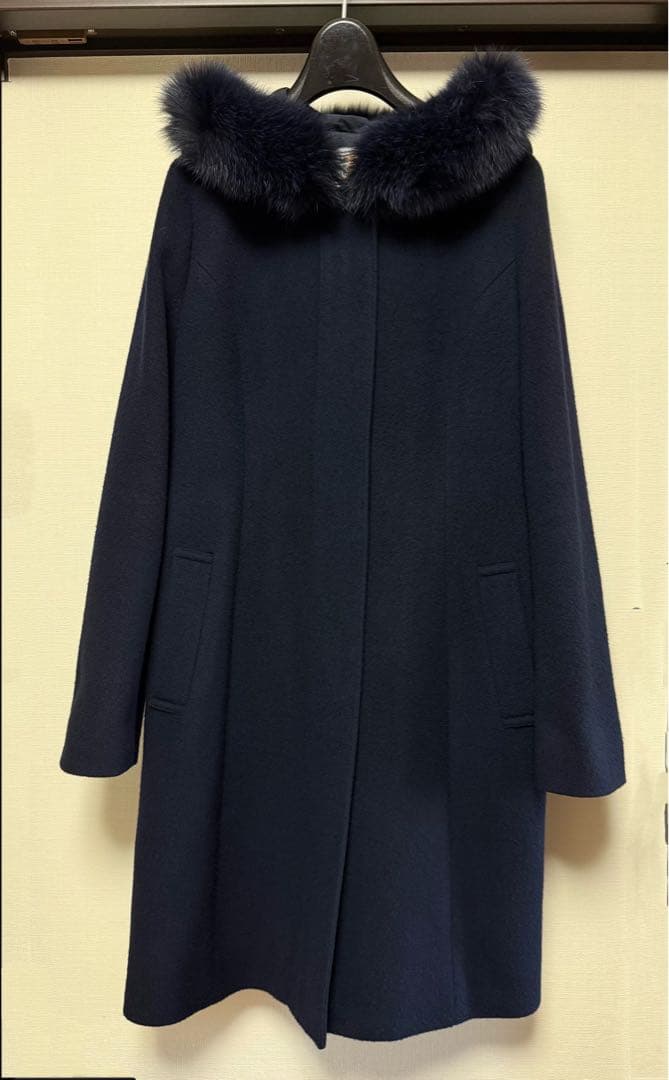 ⭐️極美品⭐️ クリーニング済み フォックスファー付き ウールコート 濃紺日本製38