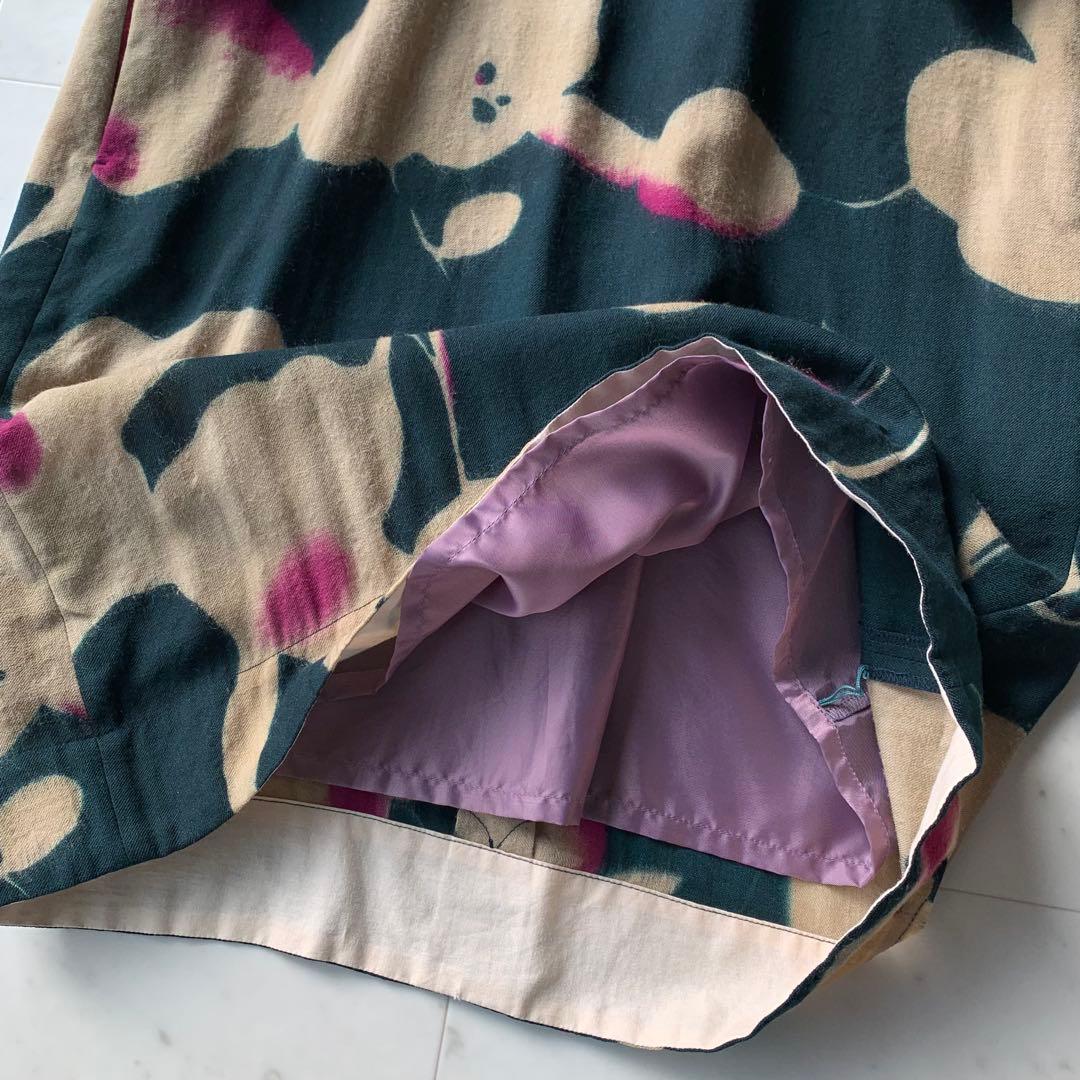 美品 パラスパレス 花柄ワンピース ウールワンピース ダークグリーン 日本製