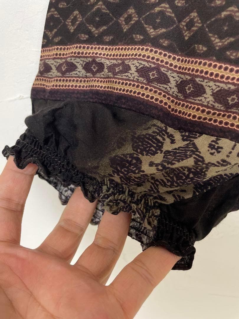 【新品】サルエルパンツ　タイパンツ　男女兼用　D柄ダークブラウン　F66-8