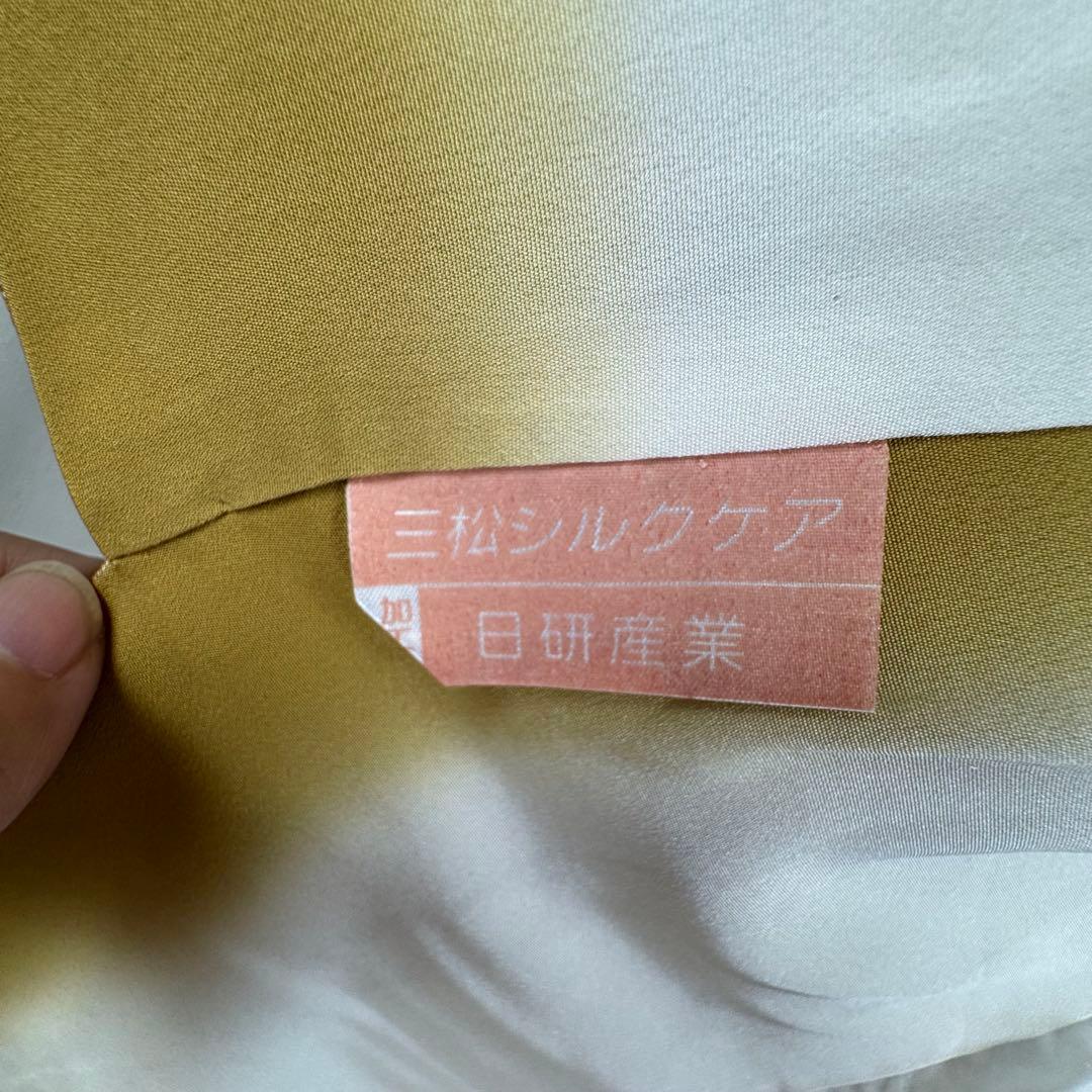 超美品　着物　砂川健一　正絹　袷　小紋　色無地　166　トール　薄茶　黄　黄土色