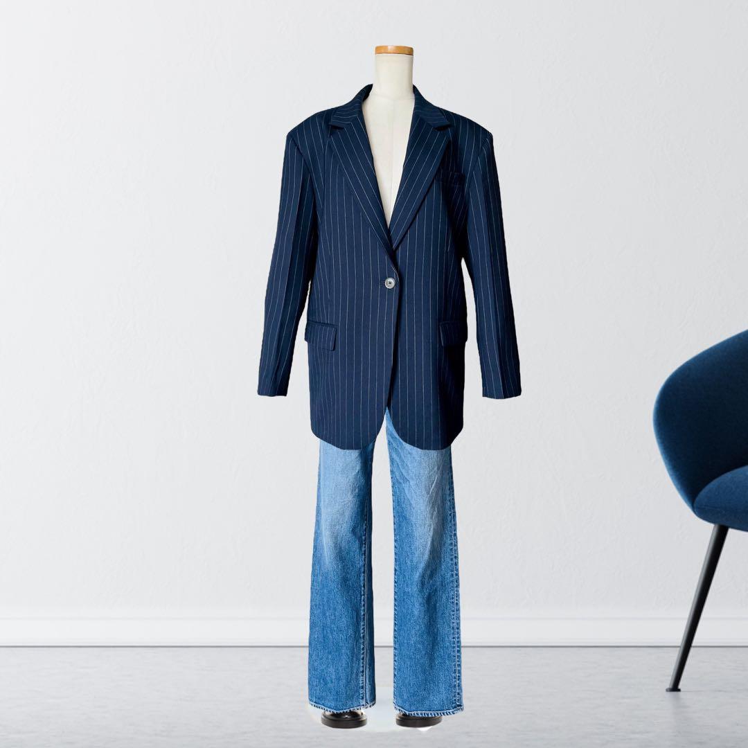 SANDRO サンドロ ネイビー ジャケット 36 紺 ピンストライプ