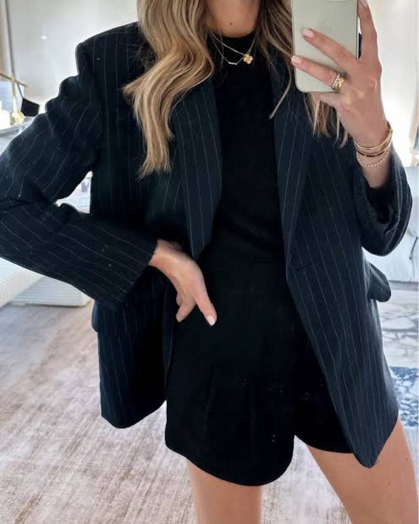 SANDRO サンドロ ネイビー ジャケット 36 紺 ピンストライプ