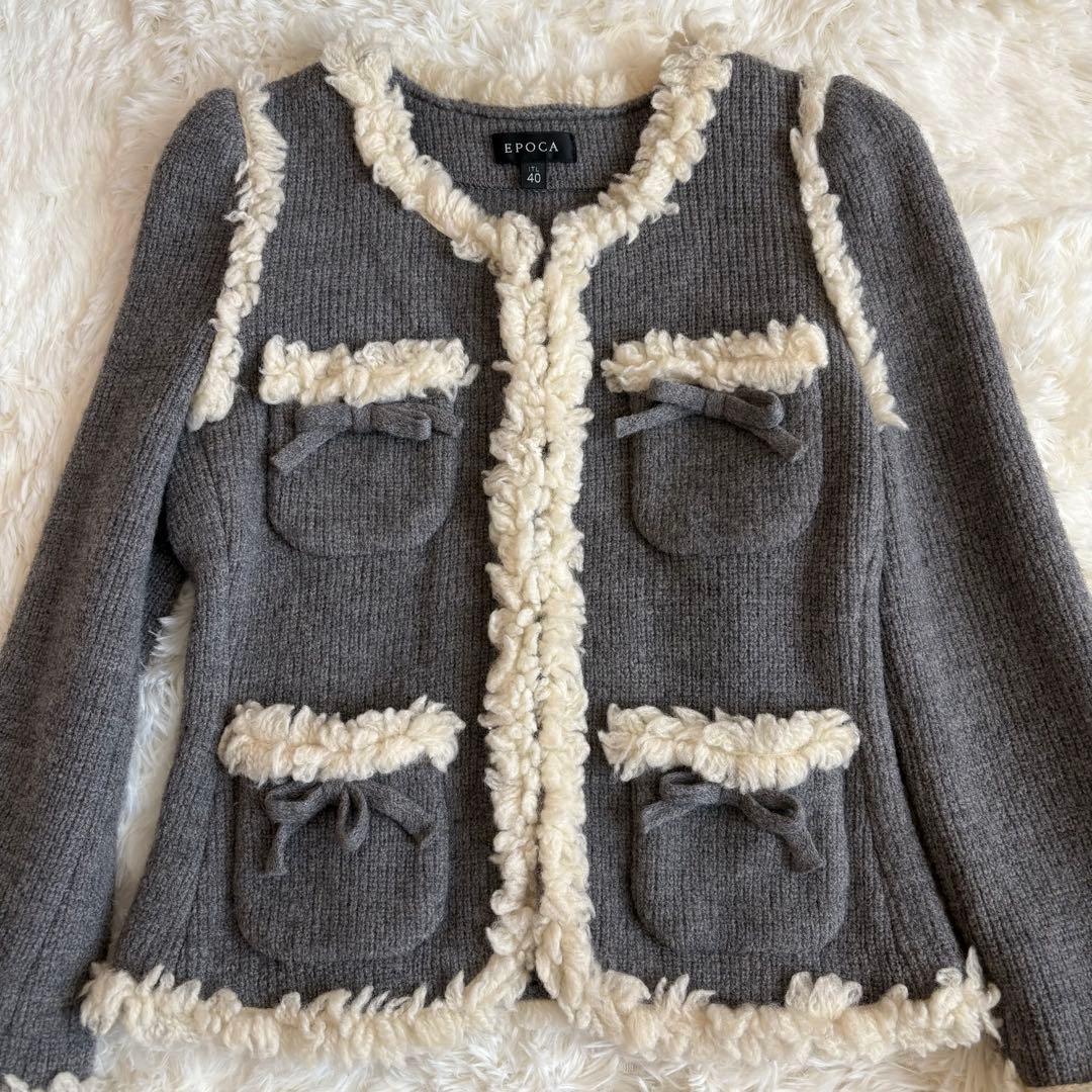 美品 エポカ ノーカラージャケット 40　EPOCA カーディガン グレー