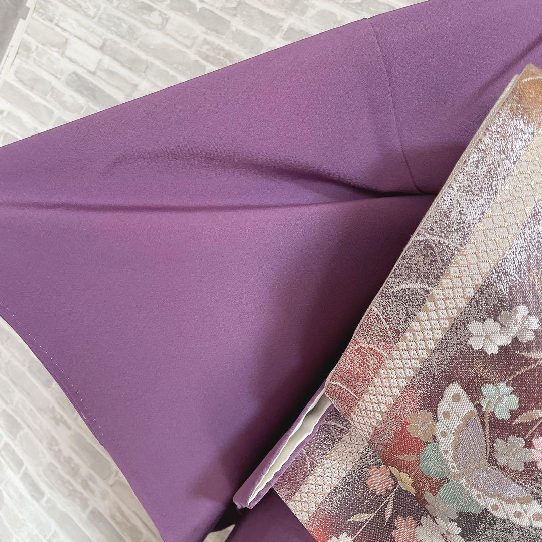 色無地　フルセット　紫　丸に剣片喰　シンプル　礼装　カジュアル　着物　I2