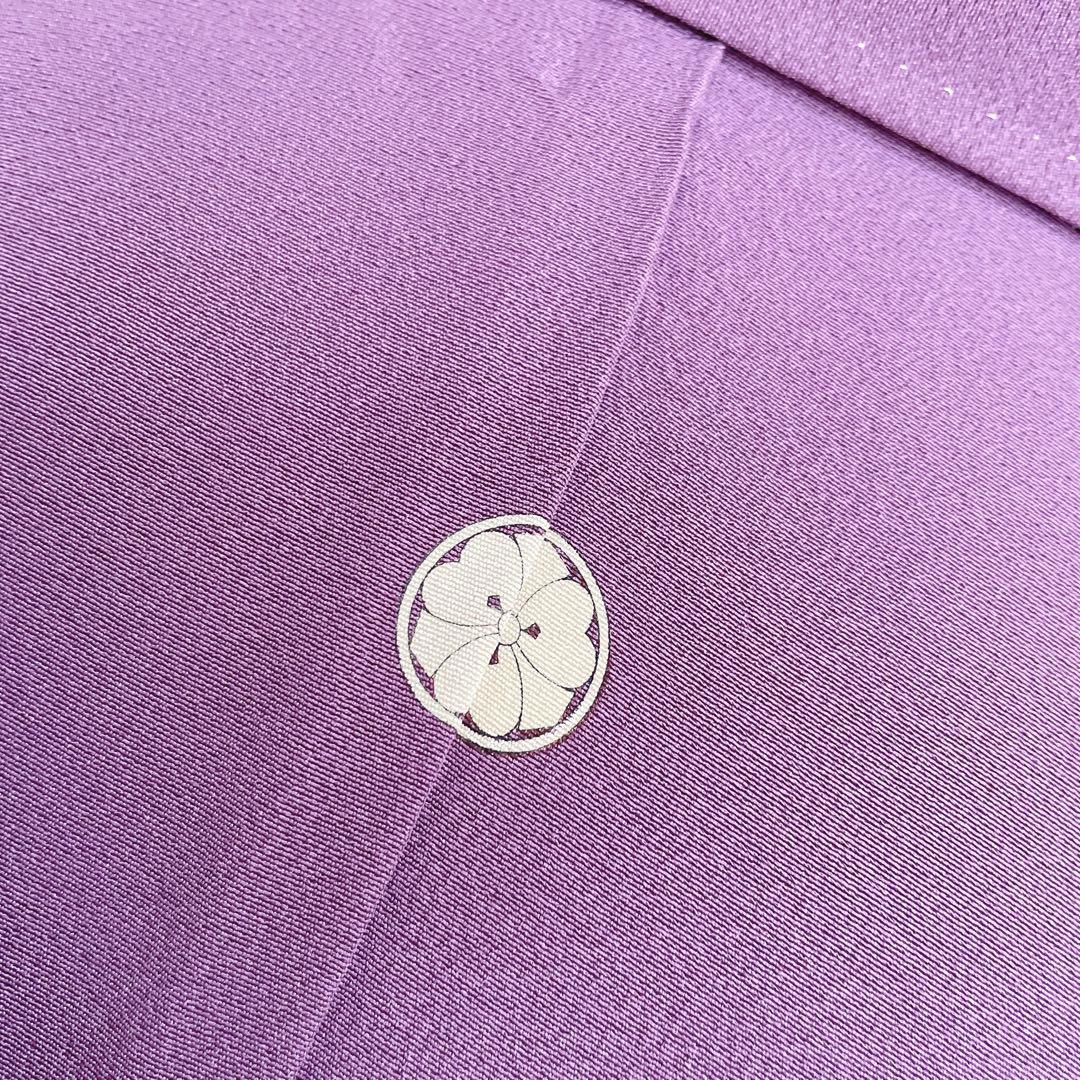 色無地　フルセット　紫　丸に剣片喰　シンプル　礼装　カジュアル　着物　I2