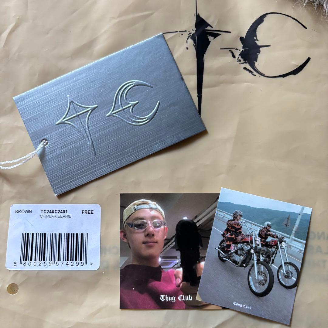 ベージュファーニット帽　ビーニー　thug club