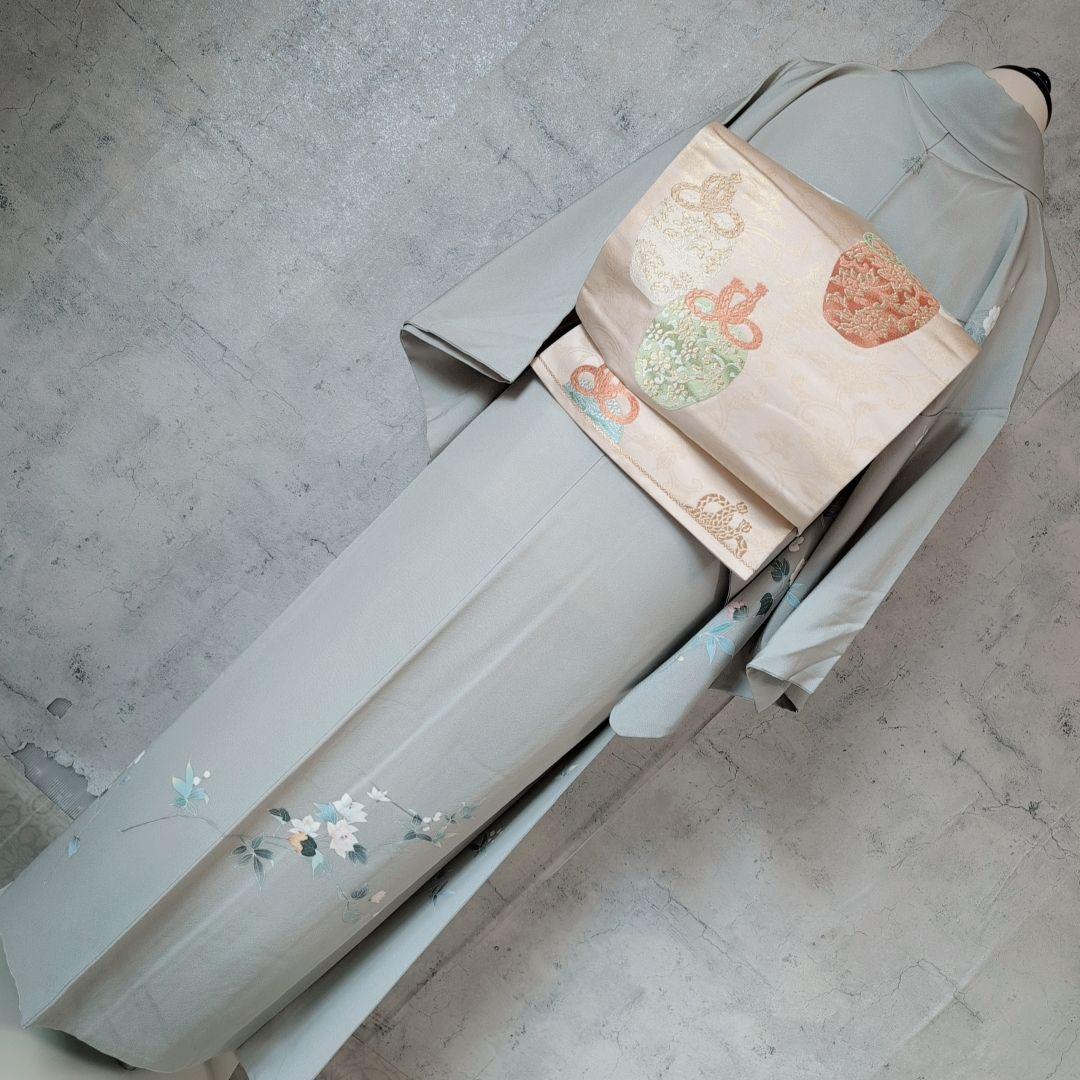 訪問着　フルセット　加賀友禅　虫食い　着物　正絹　花　祝い事　落款　E1