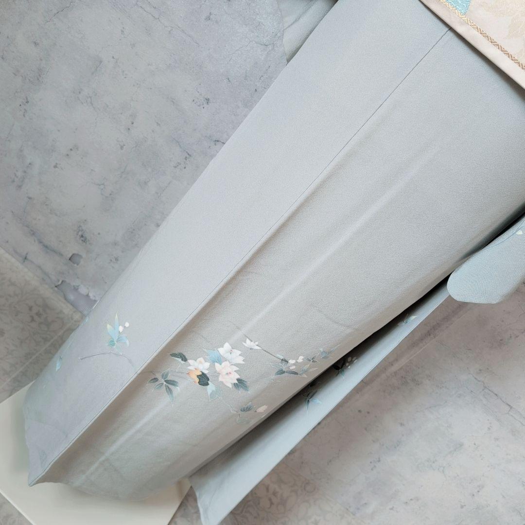 訪問着　フルセット　加賀友禅　虫食い　着物　正絹　花　祝い事　落款　E1