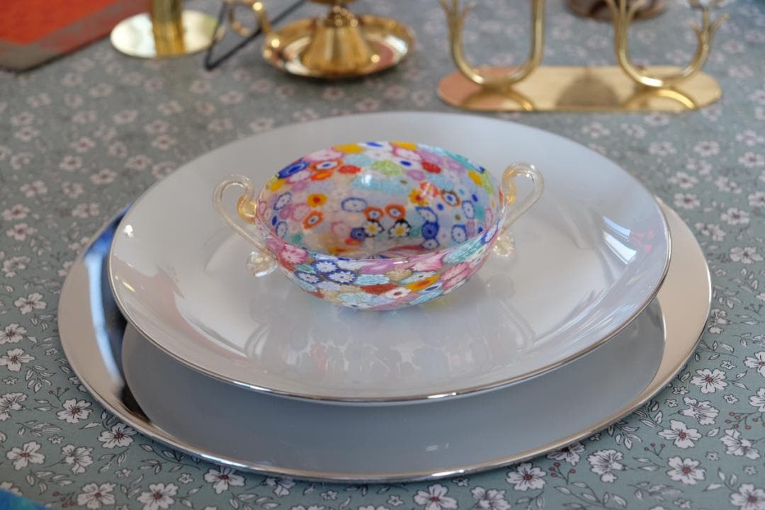 吹きガラス ミルフィオリ 検/プレート/民藝/ワイングラス/舩木倭帆/江波冨士子