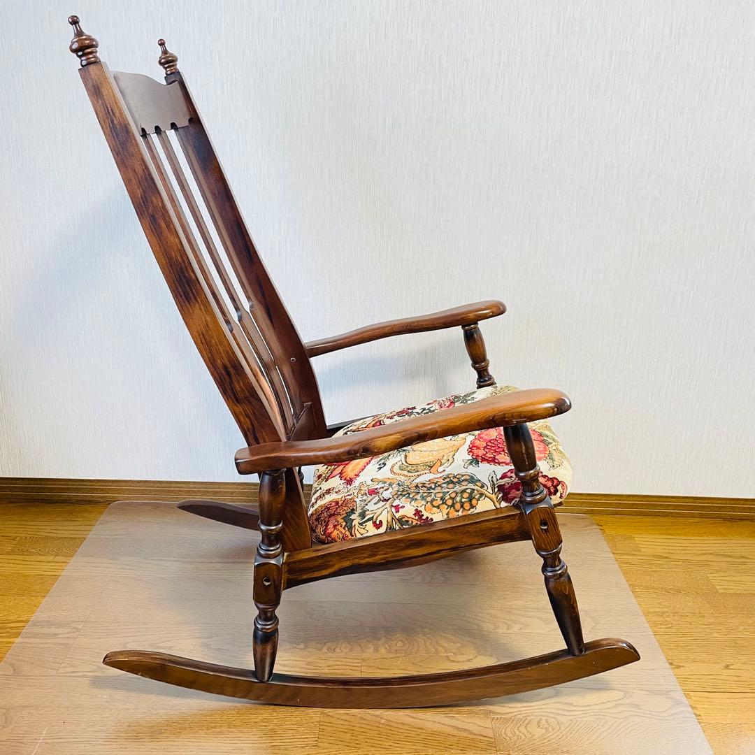送料込 木製ロッキングチェア 花柄クッション アンティーク調 たのメル便