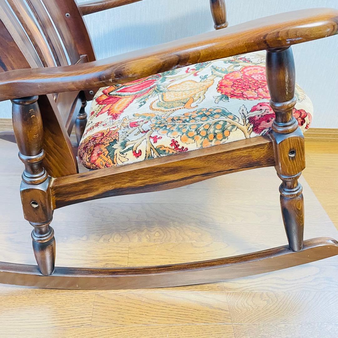 送料込 木製ロッキングチェア 花柄クッション アンティーク調 たのメル便