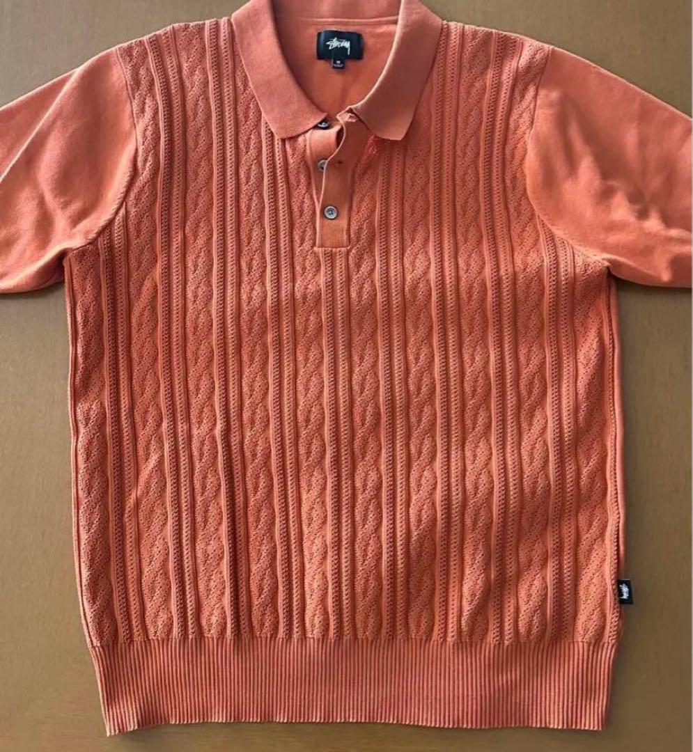 Stussy cable ss polo shirt orange ニットポロ