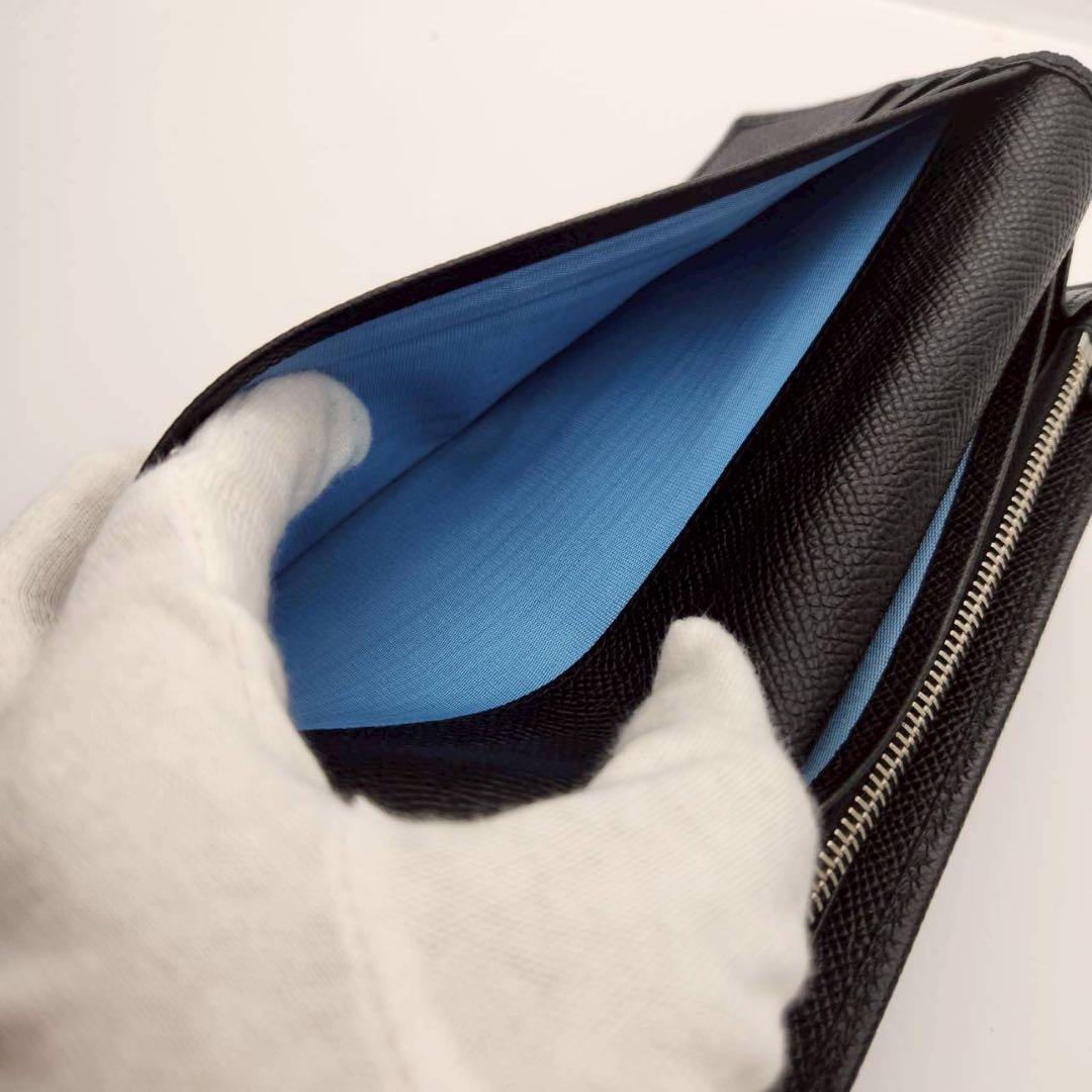 極美品 ブルガリ 長財布 二つ折りロゴクリップ ブラック レザー