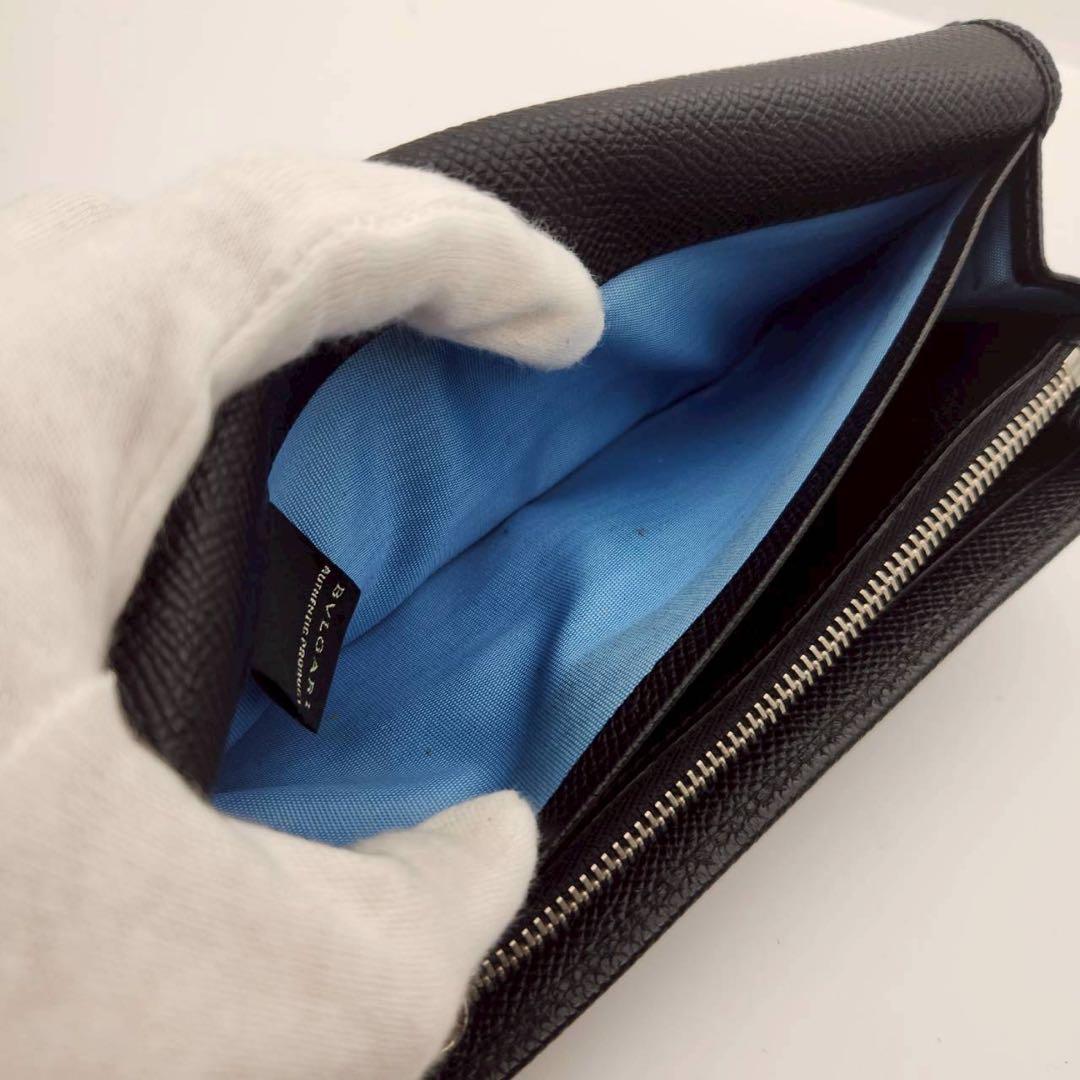 極美品 ブルガリ 長財布 二つ折りロゴクリップ ブラック レザー